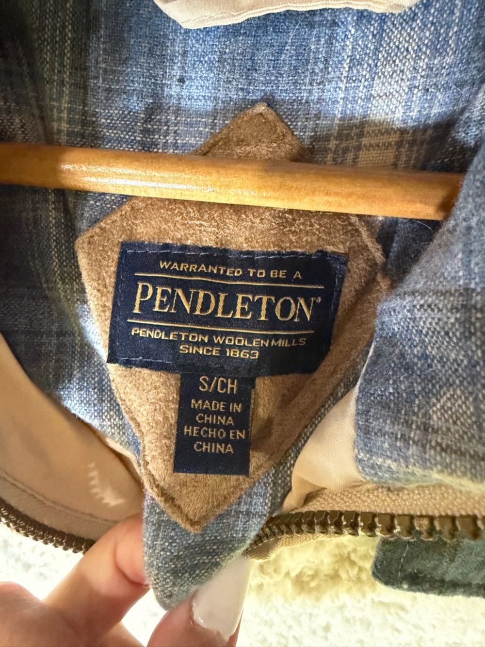 Pendleton Sherpa Fleece Jacket Wool Plaid Trim Western Cozy Small - Picture 4 of 6